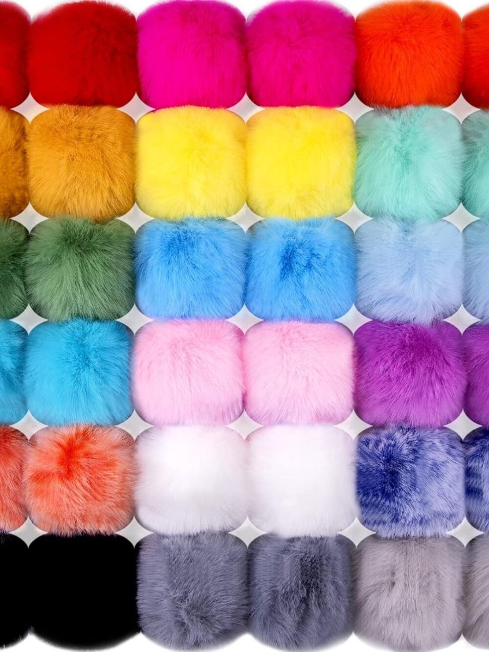 36 Pcs Faux Fur Pom Poms DIY Hat Pompoms with Elastic Loop Rainbow